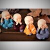4Pcs Monk Doll Ornament Set Kung Fu Cartoon Little Monk