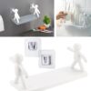 Plastic Multipurpose Wall Mount With Self Adhesive Sticker. Wall Mounted Storage Shelf Organiser For Kitchen,Bathroom,Bedroom,Office Supporting Without Drilling